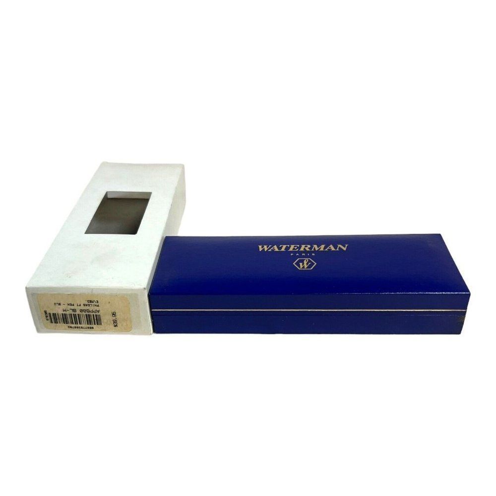 Vintage Waterman Paris Blue Gold Writing EMPTY Box Case White Satin Lining